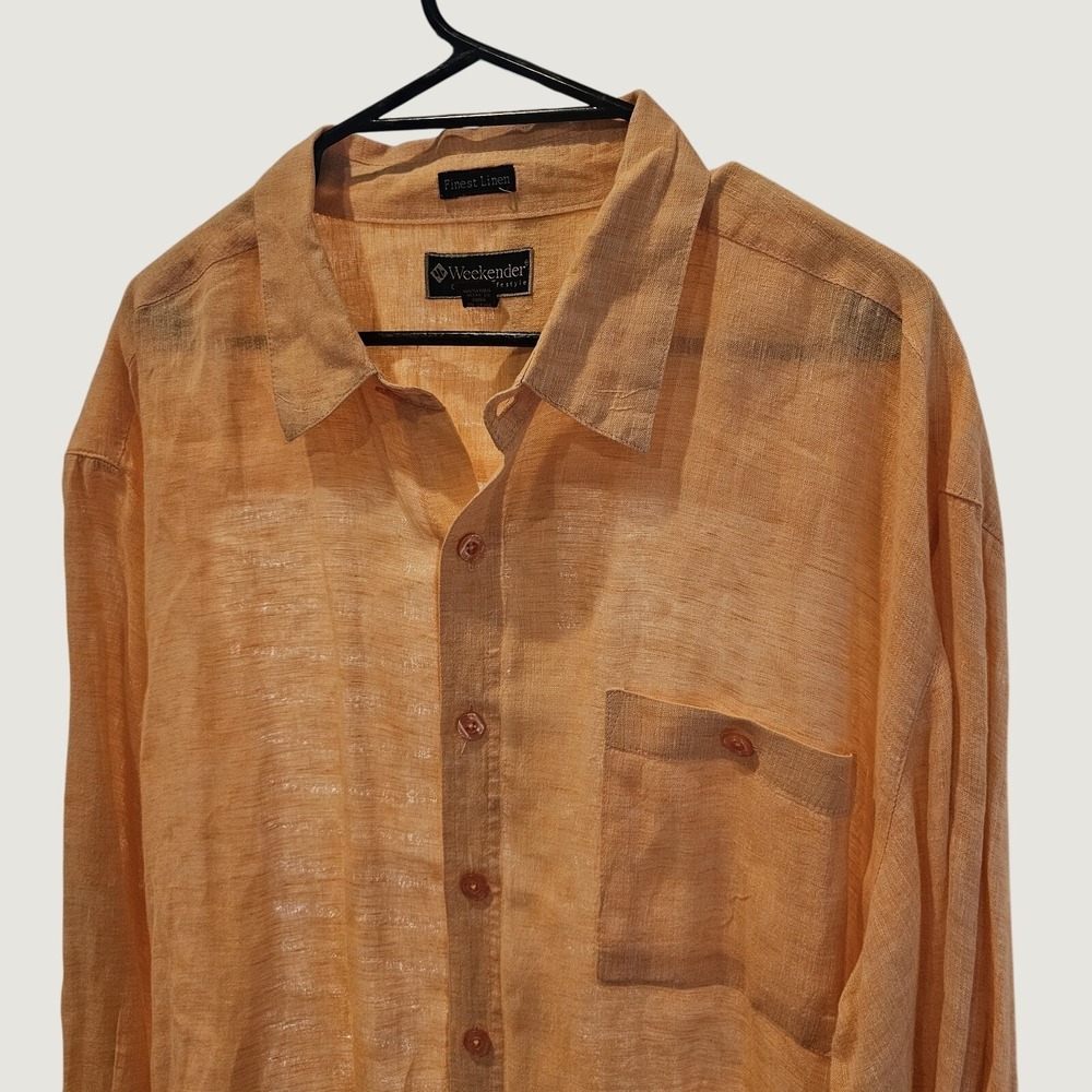 Weekender 100% Linen Coastal Beachy Men's  Orange Button Down Shirt 2XL